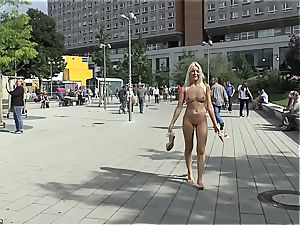 light-haired Czech teen displaying her steamy body bare in public